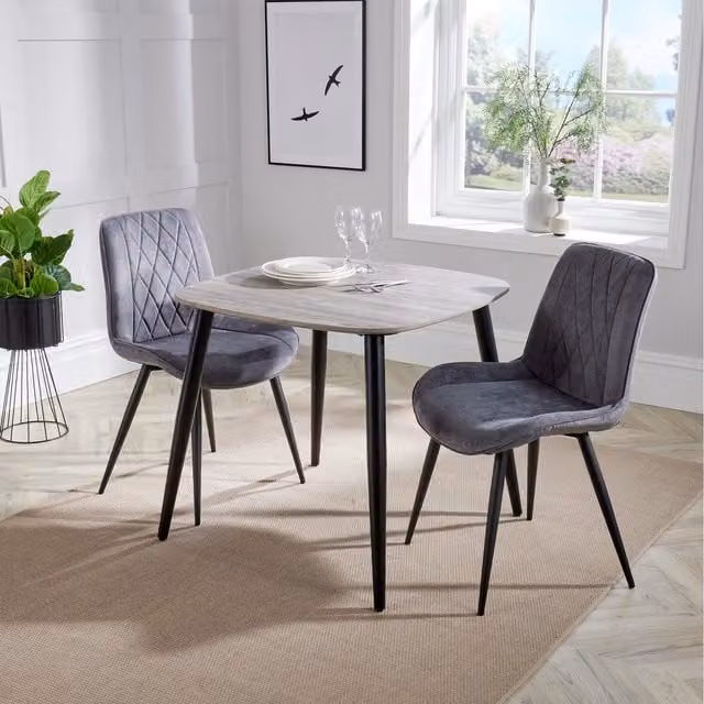 Core Products Ltd Aspen Dining Set with Grey Oak Effect Table and 2 Black Diamond Stitch Chairs