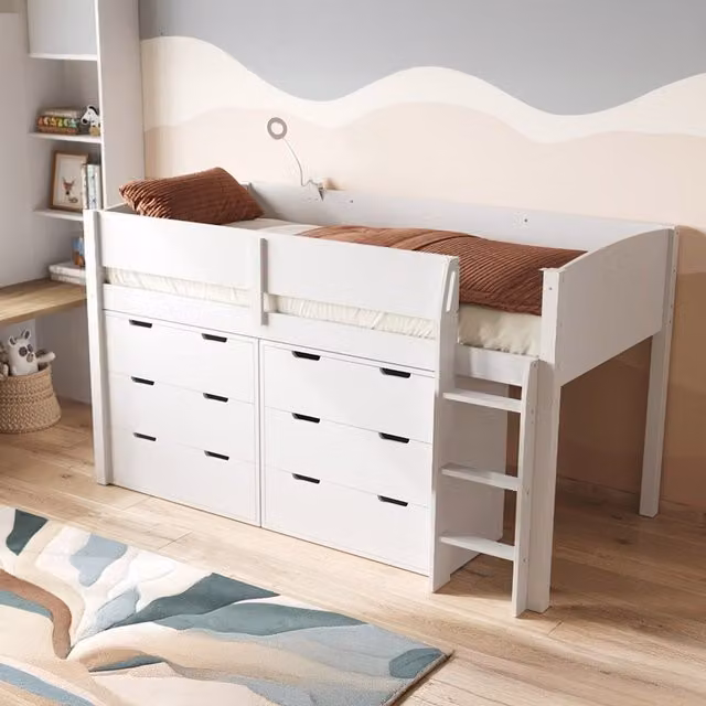 Flair Loop Midsleeper Childrens Bed with Drawers in White
