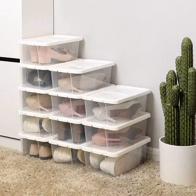 KORVIXA Set of 12 Stackable Clear Plastic Shoe Storage Boxes with Lids