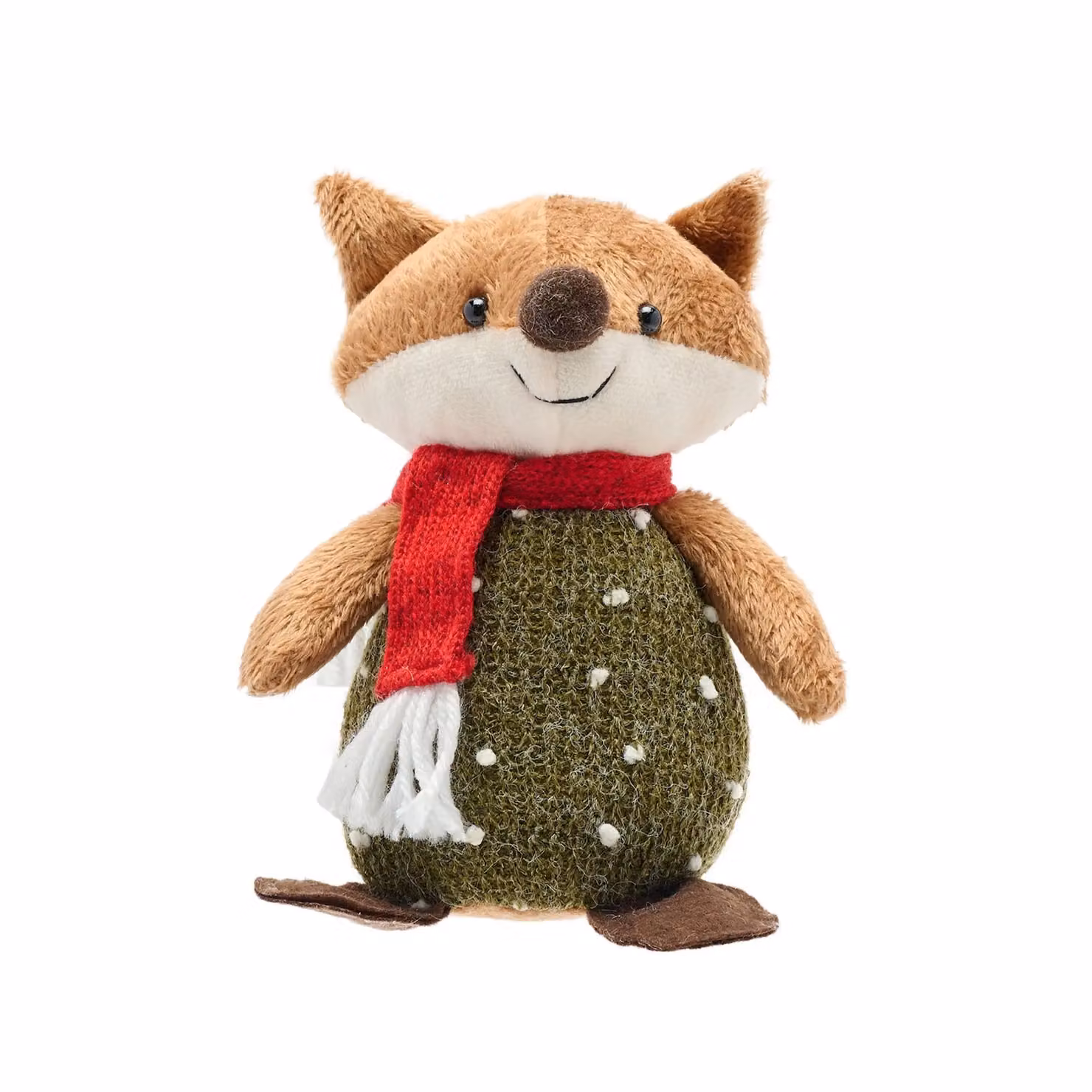 The Christmas Gift Co. Set of 2 Fabric Sitting Fox Tabletop Decorations in Brown, Red and Green – 2
