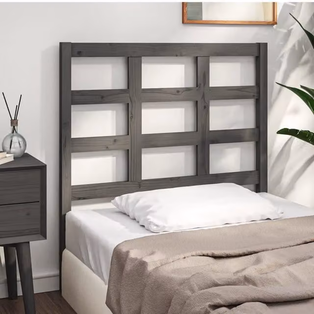 Berkfield Home Grey Rustic Solid Pine Wood Bed Headboard W/D/H: 95.5 x 4 x 100 cm