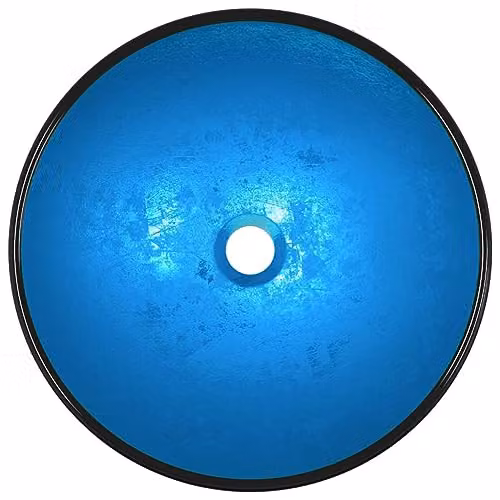 vidaXL Round Blue Tempered Glass Countertop Basin, W: 42 cm, D: 14 cm – 4