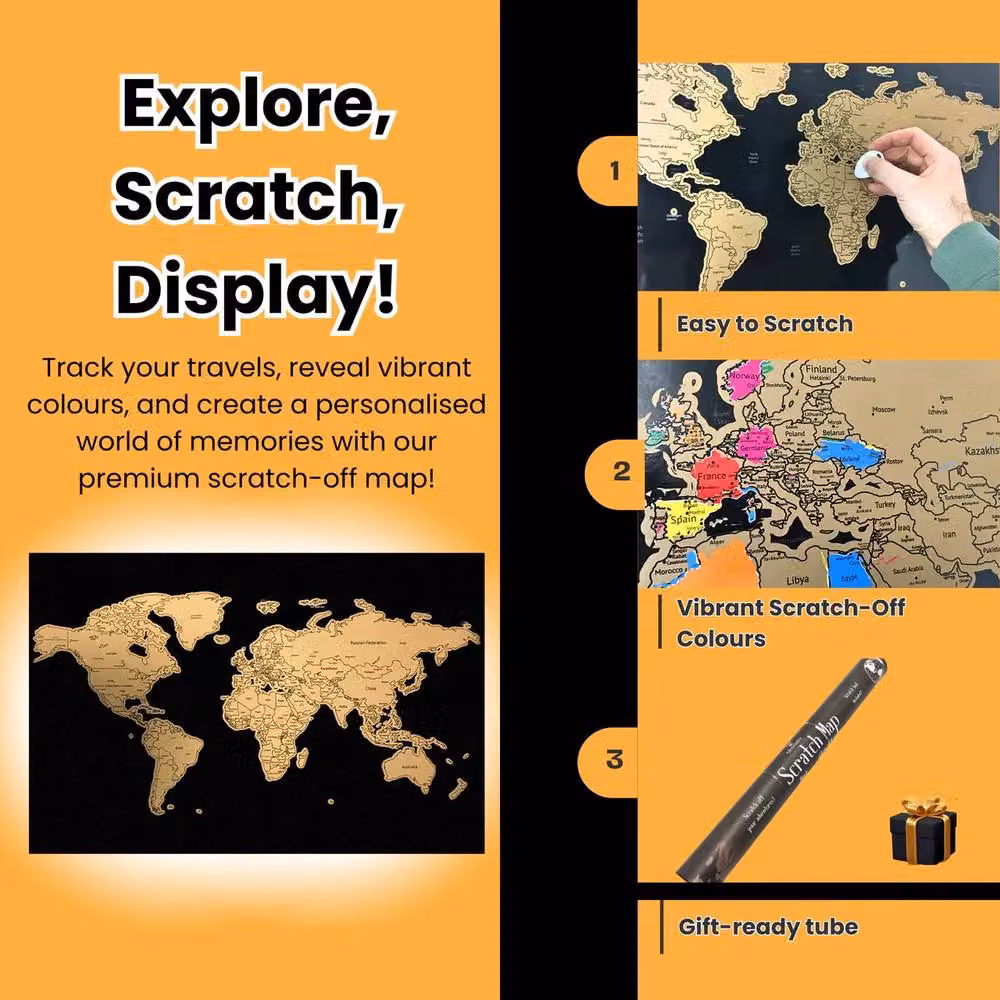 Fragranced Humour World Scratch Map Travel Poster in Black and Gold – 12