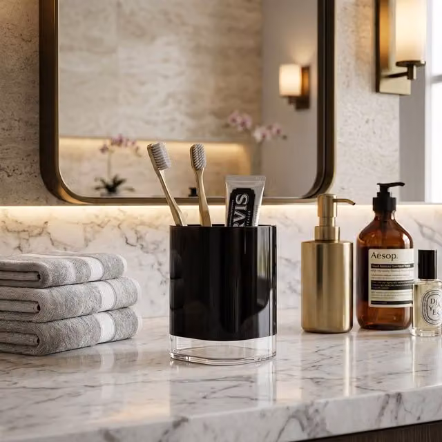 Orsina Black Plastic Bathroom Tumbler, W/D/H: 8 x 11 x 8 cm – 3