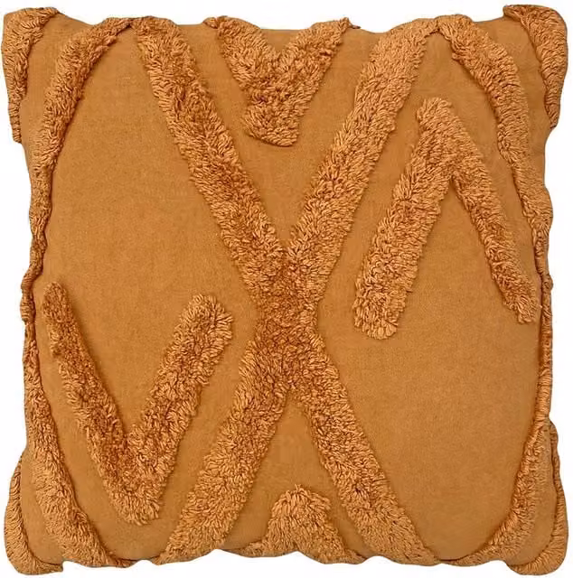 Kamjo Geometric Tufted Square Cotton Cushion in Orange and Yellow
