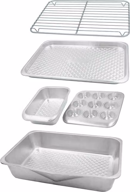 MasterClass 5pc Uncoated Aluminium Rectangular Stacking Baking Set in Silver