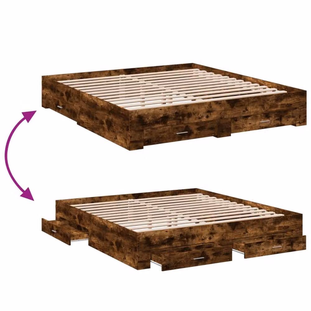 Berkfield Home Super King Bed Frame with Drawers in Smoked Oak Brown, W/D/H: 180 x 200 cm – 4