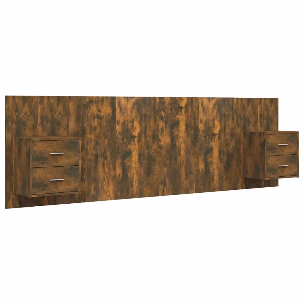 Berkfield Home Bed Headboard with Integrated Nightstand Cabinets in Smoked Oak Brown Engineered Wood – 2