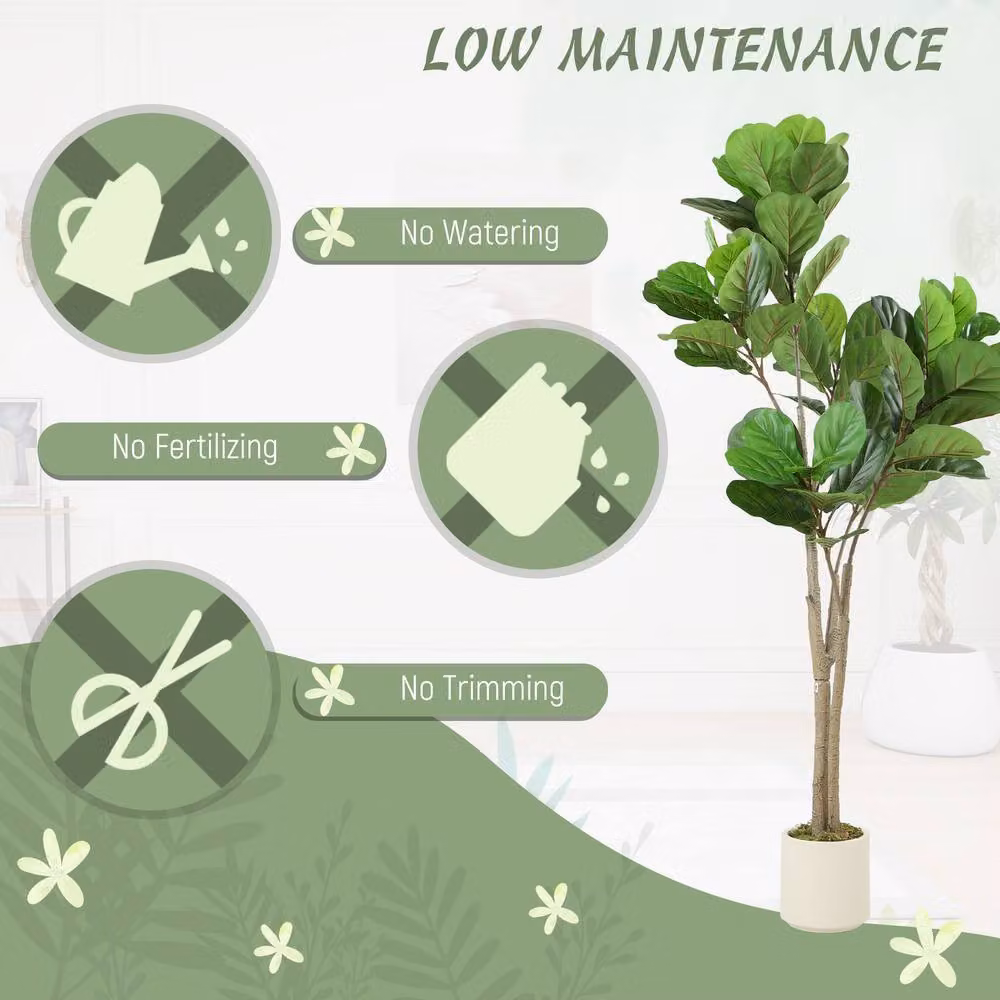 HOMCOM 150 cm Artificial Fiddle Leaf Fig Tree in Green and White – 4
