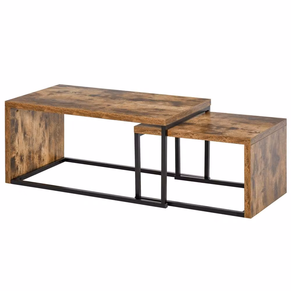 Wyld Haus Lirare Set of 2 Industrial Nesting Side Tables with Brown Metal Frames and Composite Tops – 2