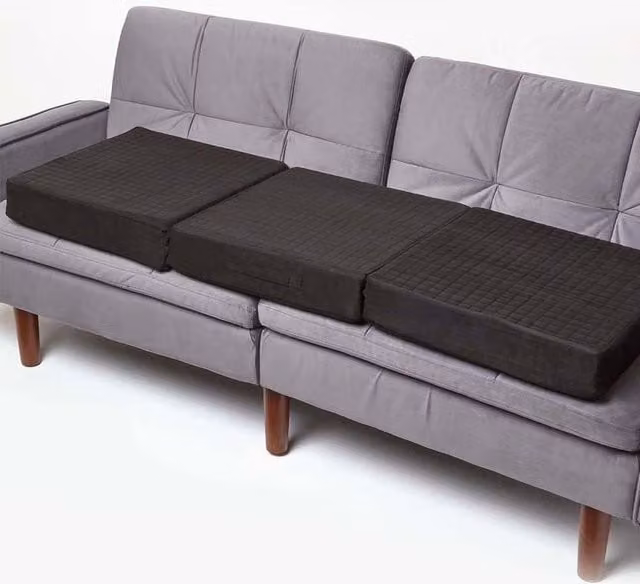 Homescapes Black Faux Suede Orthopaedic Foam 3 Seater Booster Cushion W: 150 cm, D: 50 cm, H: 10 cm – 1