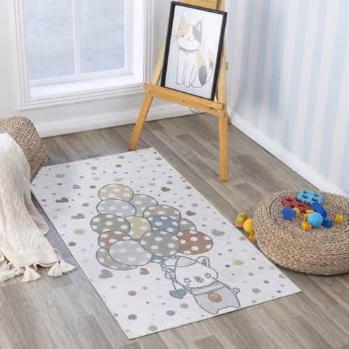 Livabliss Bear Washable Kids Rug, Multicolour Beige and Grey Animal Rug for Childrens Bedrooms and Nurseries, W: 80 cm, D: 150 cm