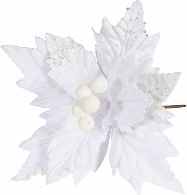KDMD White Velvet Poinsettia with Glitter Edge, 3 Pack, Diameter: 28 cm