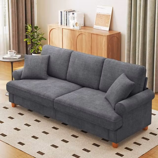 Dprodo Grey Chenille Sofa Sleeper with Deep Seat and Solid Wood Frame, W: 220 cm, H: 86.5 cm, D: 52 cm