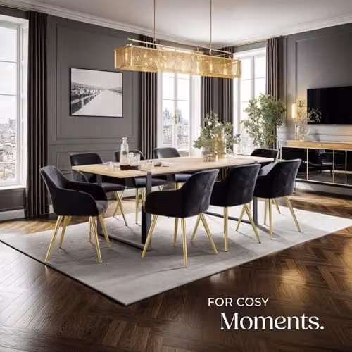 tectake Dining Chair in Black Velvet with Gold Steel Legs and Armrests – 2