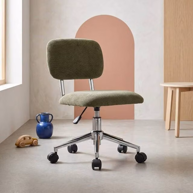 Sweek height-adjustable children's task chair in khaki chenille fabric with castors – 1