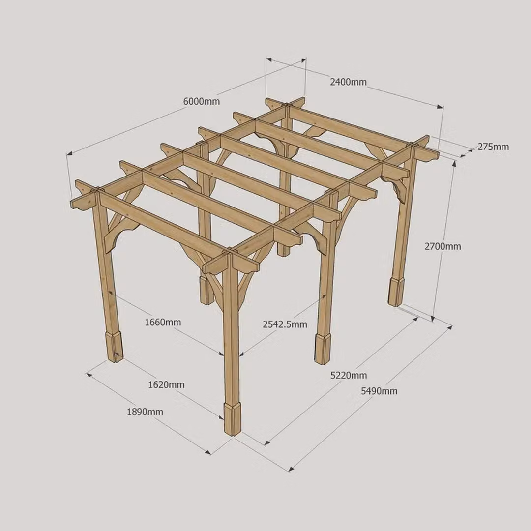 Rutland County Garden Furniture Ltd Premium 6 Post Wooden Pergola in Brown and Light Green, W: 600 cm, D: 240 cm, H: 270 cm – 4