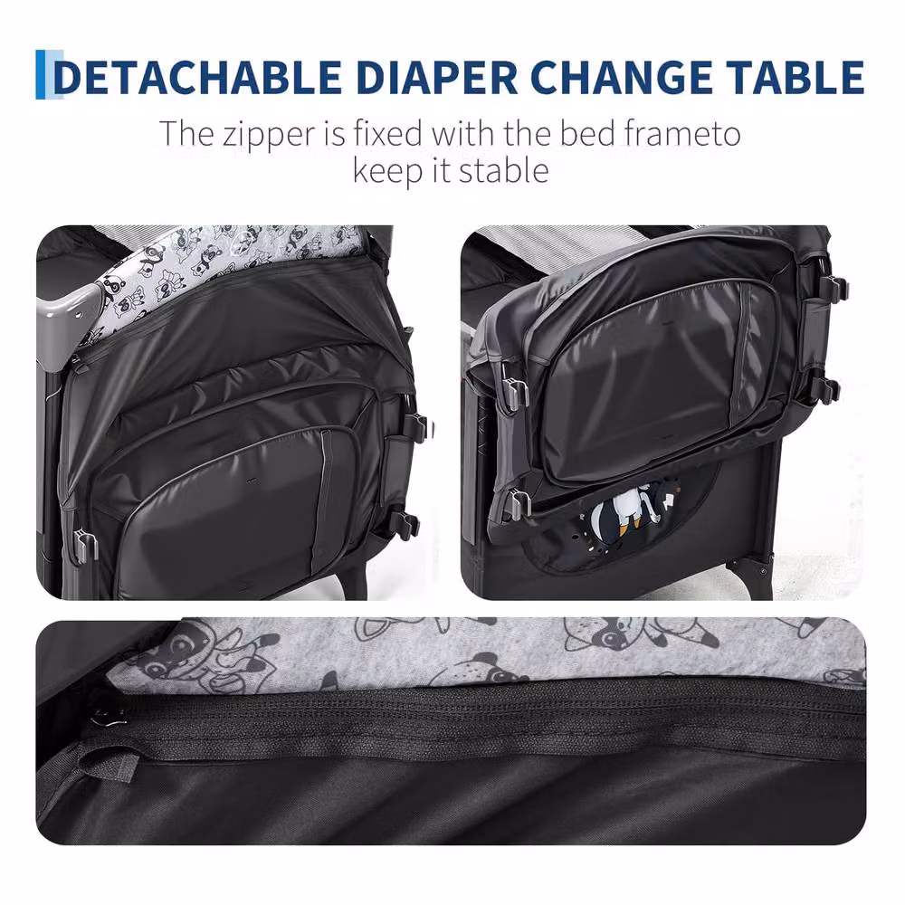 London Boutique 4 in 1 Pack & Play Baby Bassinet Sleeper, Portable Playpen and Changing Table in Black, W/D/H: 120 x 60 cm – 6