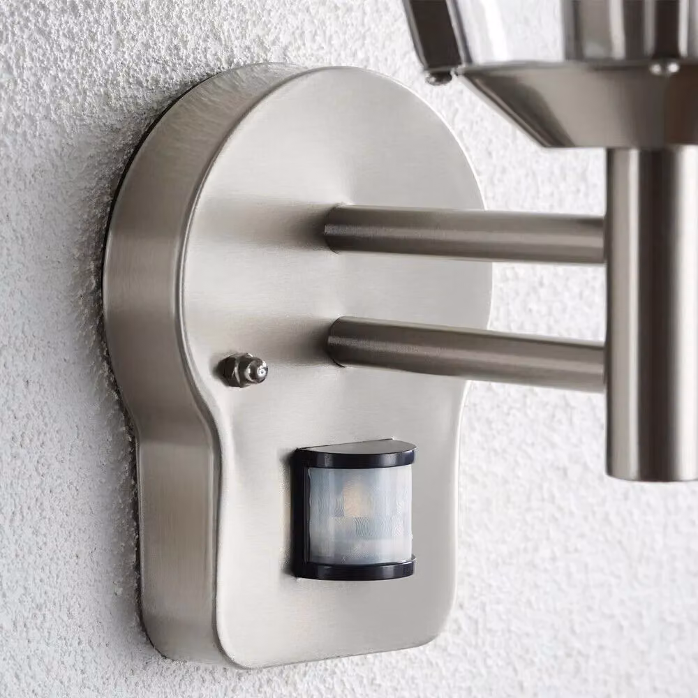 Loops Modern Silver Outdoor Wall Lamp with PIR Motion Sensor and Timer, IP44 Rated Stainless Steel Lantern – 2