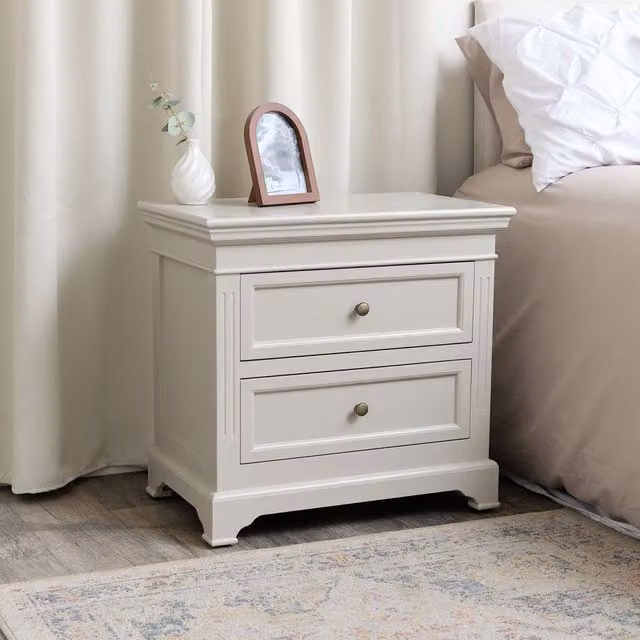 Melody Maison Daventry Two Drawer Bedside Table in Taupe-Grey and Beige