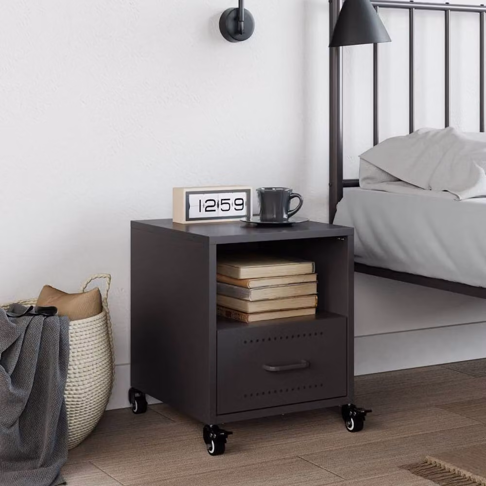 Berkfield Home Black Metal Bedside Cabinet W/D/H: 36 x 39 x 43.5 cm – 3