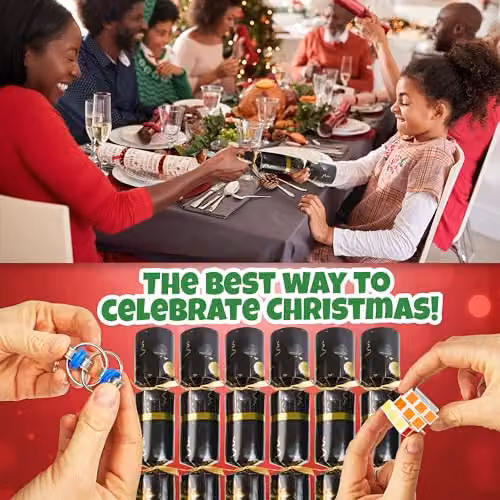 KreativeKraft Luxury Black and Multicolour Fidget Christmas Crackers, Pack of 6 – 4