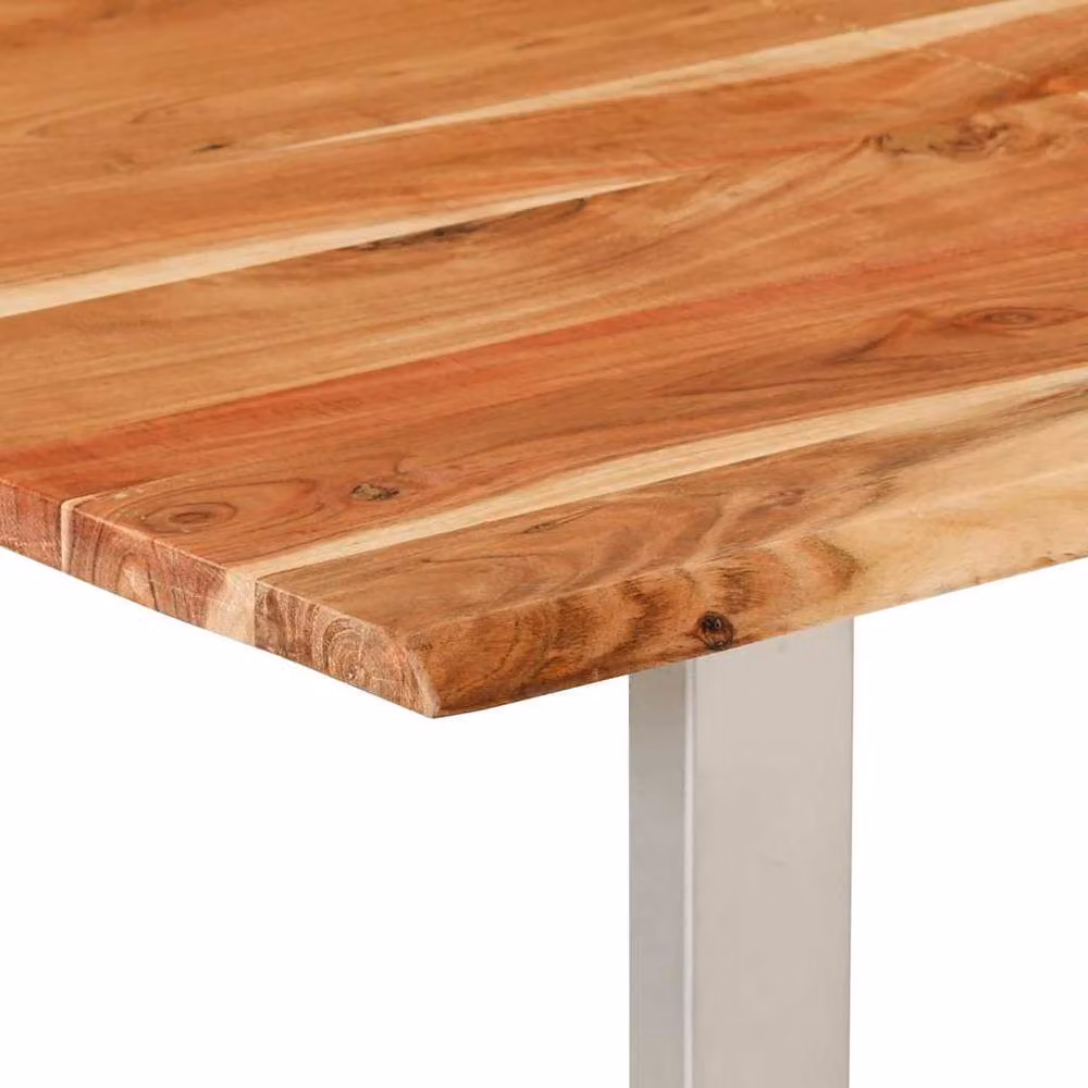 Berkfield Home Rectangular Dining Table in Brown Solid Acacia Wood with Live Edge and Sled Base, W/D/H: 140 x 70 x 76 cm – 4