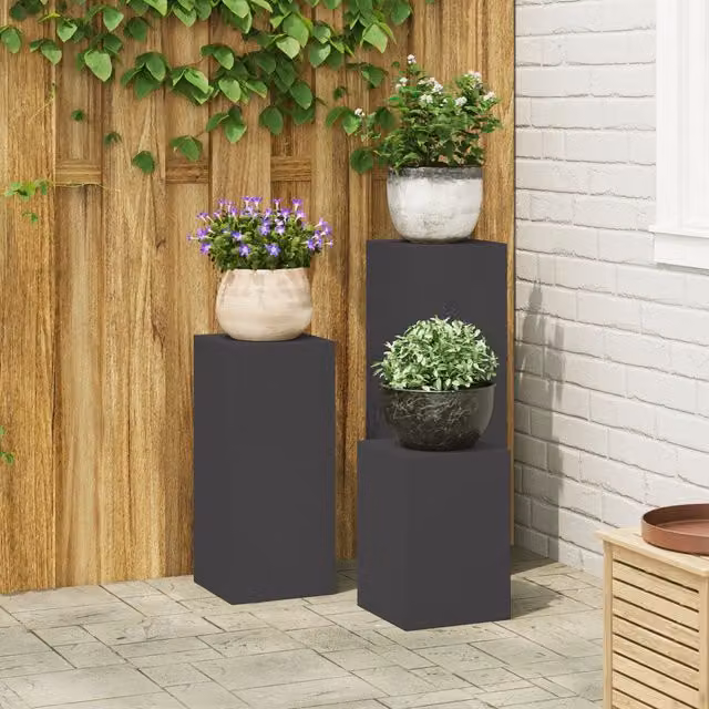 Berkfield Home Set of 3 Modern Black Steel Outdoor Plant Stand Pillars – 1