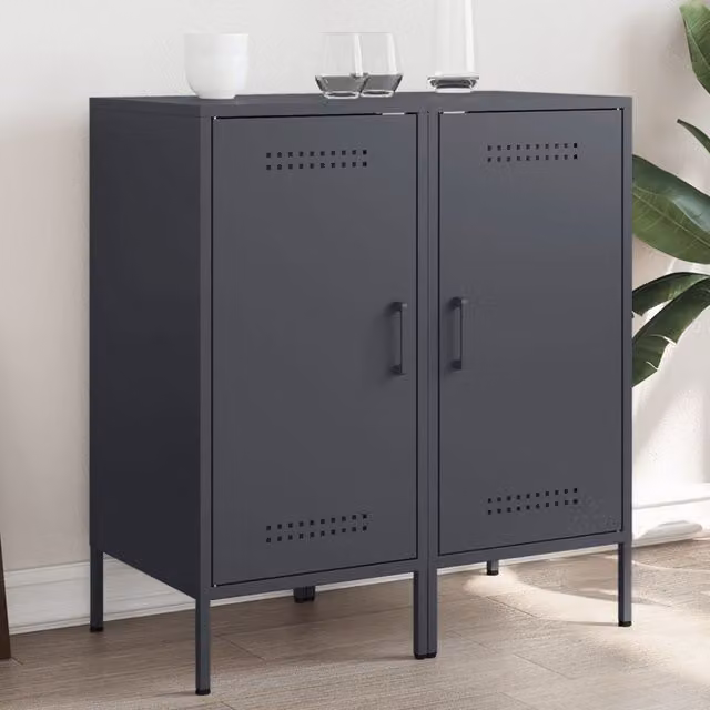 Berkfield Home Set of 2 Anthracite Steel Sideboards, W/D/H: 36 x 39 x 79 cm – 1