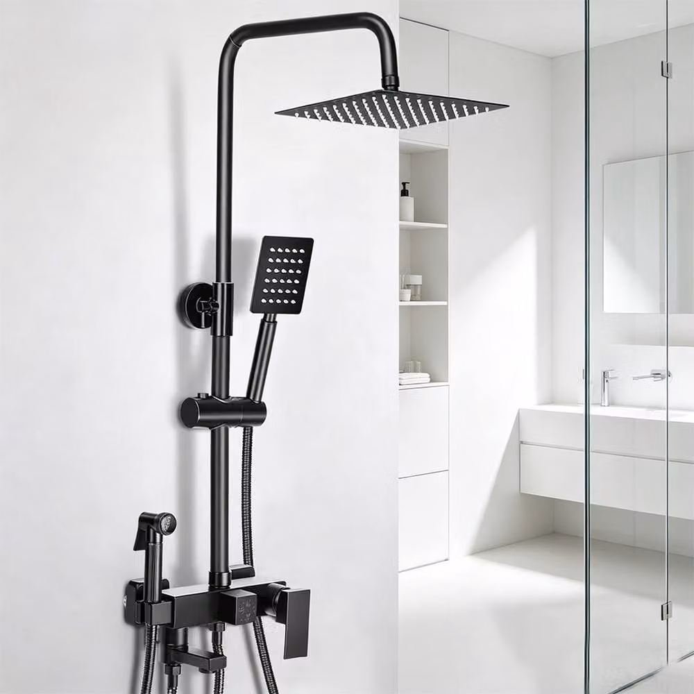 Ventryn Thermostatic Exposed Shower Mixer Twin Head Bar Set in Matt Black – 4