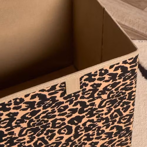 OHS Set of 2 Leopard Print Fabric Storage Cubes in Brown and Multicolour, Foldable with Handles, W/D/H: 27.0 x 27.0 x 27.0 cm – 3