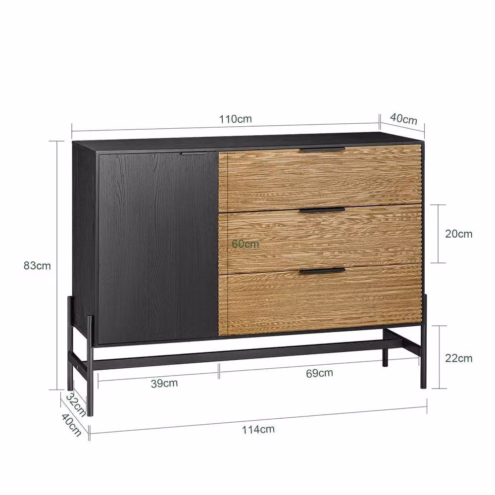 SoBuy Modern Slim Credenza Cabinet with Soft-Close Drawers in Grey, Black and Brown with Metal Frame – 3