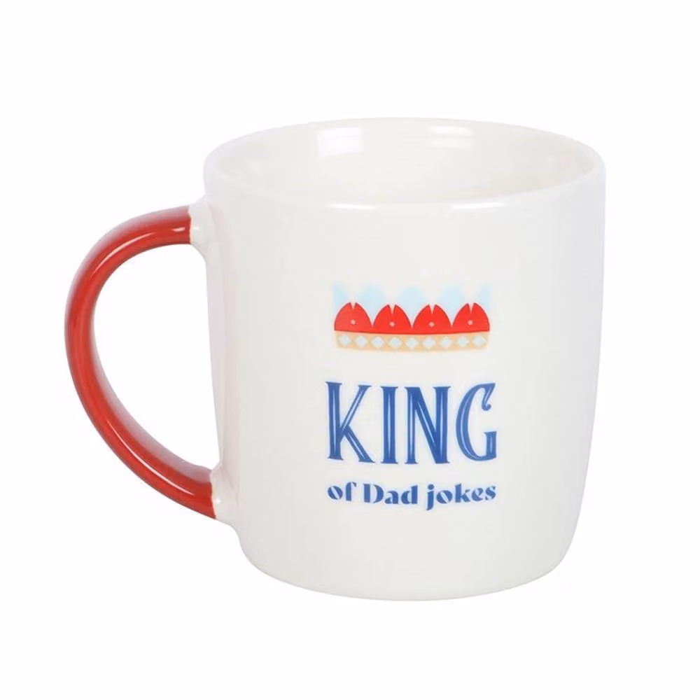 Uniqueful Men's King of Dad Jokes Ceramic Mug in White and Red, 350 ml – 3