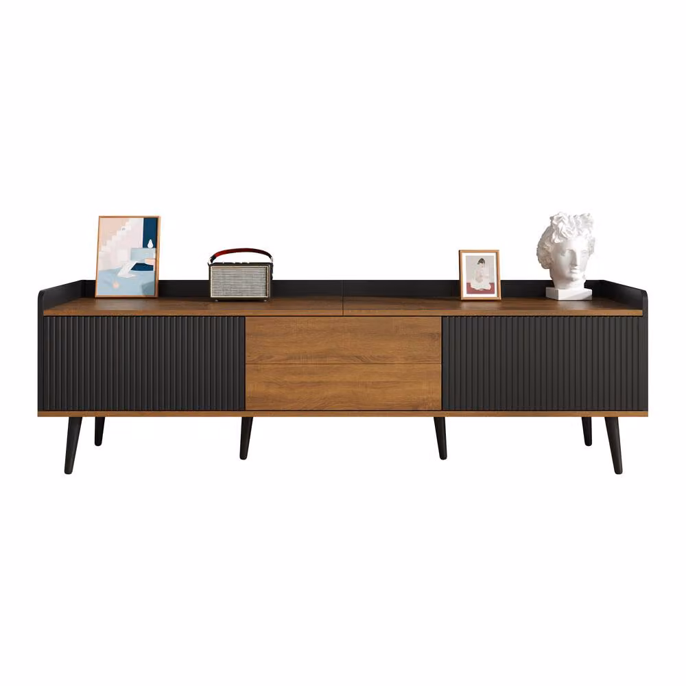 BTM Mid Century TV Cabinet with 3 Doors in Black and Multicolour Wood – 2