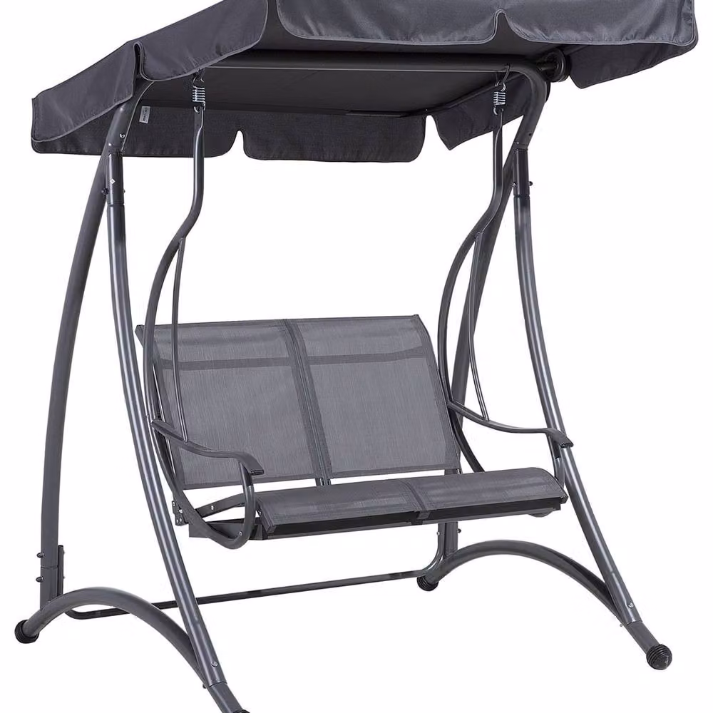 Wyld and Coco 2 Seater Modern Garden Swing with Sun Canopy in Grey Textilene and Powder Coated Steel – 2