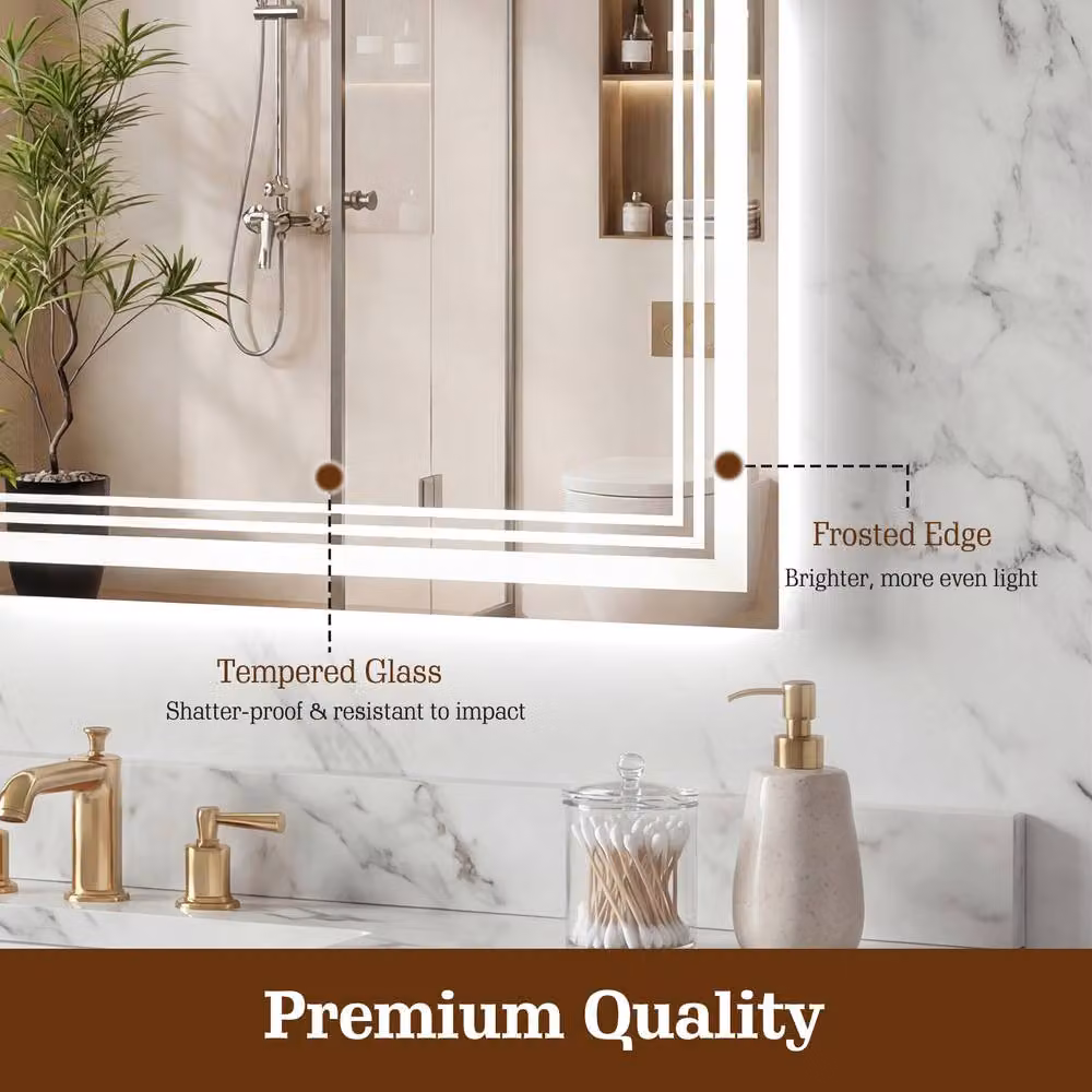 Costway LED Rectangular Wall Vanity Bathroom Mirror in White W: 70 cm x H: 70 cm – 3