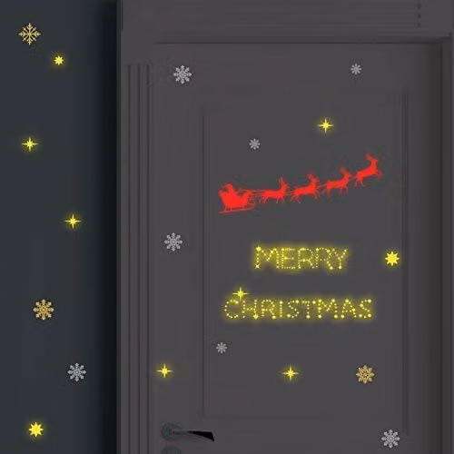 WALPLUS Glow in the Dark Christmas Wall Stickers and Murals featuring Santa's Sleigh and Moon & Stars in Multicolour – 1