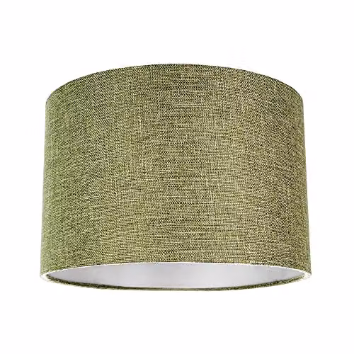 Happy Homewares Modern Cylinder Fabric and Metal Lampshade in Green and Silver, Diameter: 25 cm