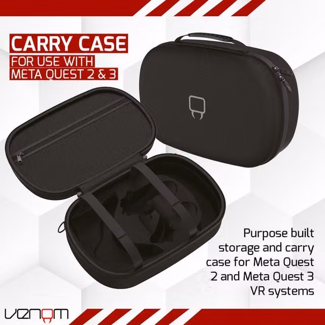 Venom VR Headset Storage and Carry Case for Meta Quest 2 and Meta Quest 3, Black