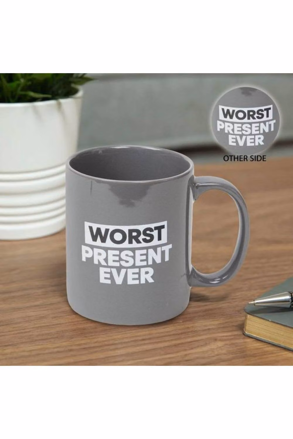 KDMD Ministry of Humour Worst Present Ever Ceramic Mug 2 Pack in Grey and Yellow – 2