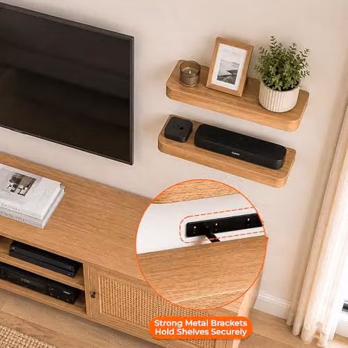 Innoteck Set of 2 Modern Floating Wall Shelves with Curved Edges, Oak – 4