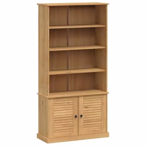 vidaXL VIGO Scandinavian Style Waxed Pine and Metal Bookcase with Roll Shutter and Internal Shelves, Brown, W/D/H: 85 x 35 x 170 cm – 1