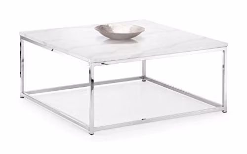 Julian Bowen Scala Square Coffee Table in White and Silver, W/D/H: 90 x 90 x 40 cm – 1