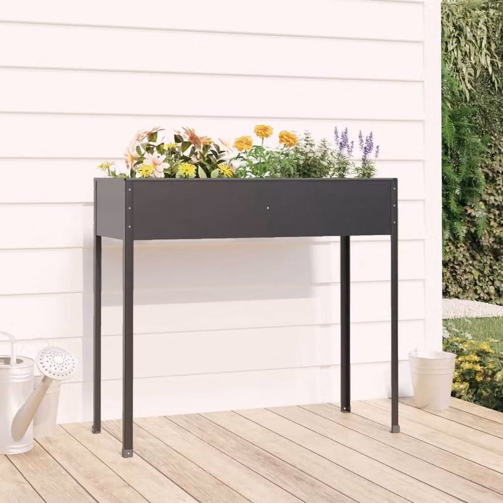 Berkfield Home Garden Planter in Anthracite Galvanised Steel, W/D/H: 100.5 x 40.5 x 90 cm – 2