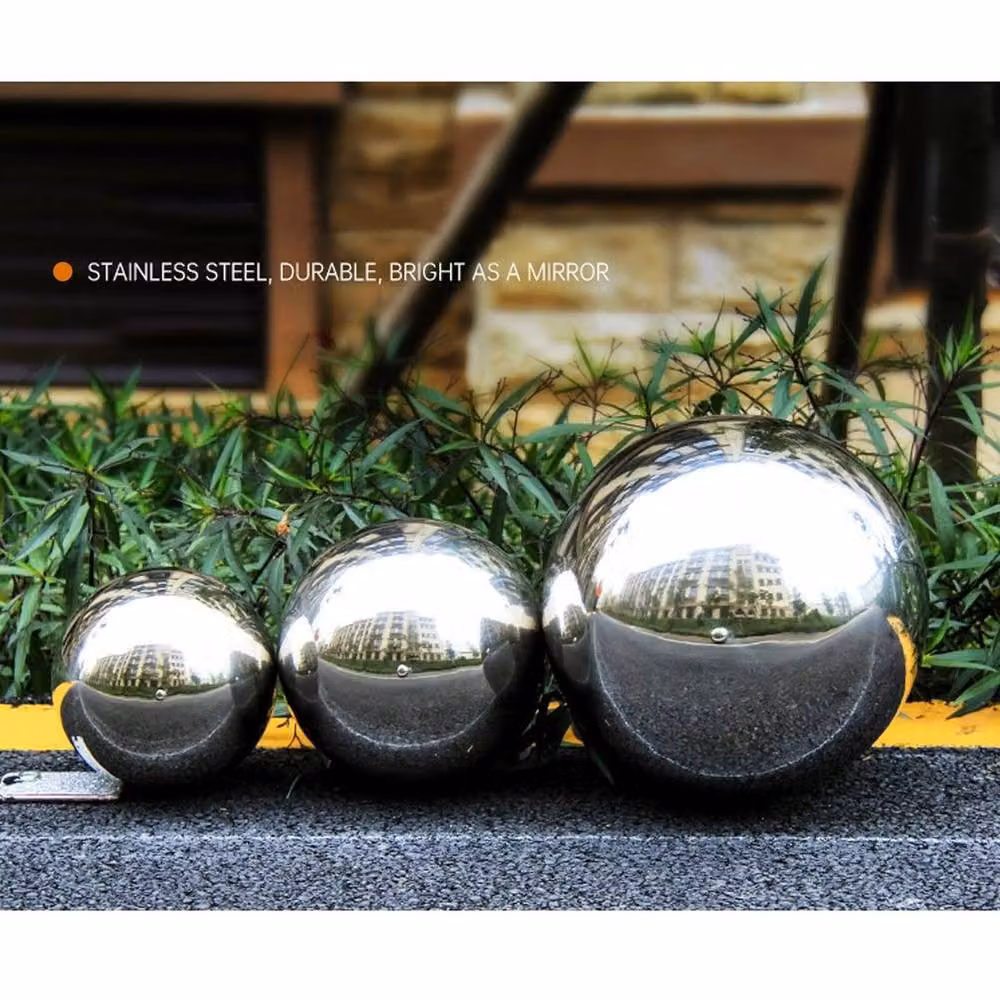 SPETLEK 6-Piece Silver Stainless Steel Mirror Sphere Gazing Ball Set for Outdoor Garden Decor – 3