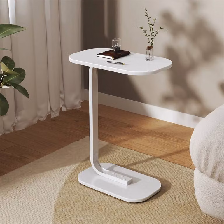 KORVIXA White and Gold Movable Sofa Side Table for your Living Room, W/D/H: 100 x 100 x 100 cm