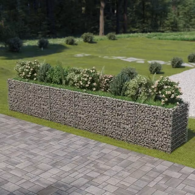 Berkfield Home Silver Galvanised Steel Stone Gabion Raised Bed, W: 540 cm, D: 90 cm, H: 100 cm – 1