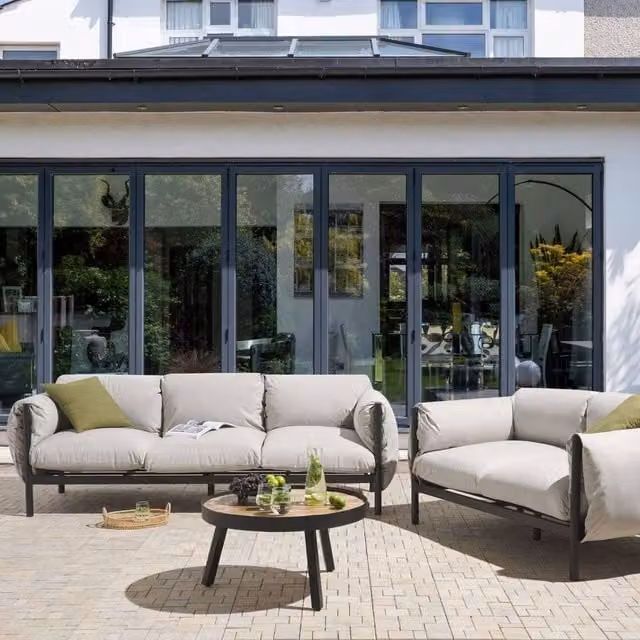 Wyld and Coco Five-Seater Garden Sofa Set with Grey Weather-Resistant Upholstered Cushions and Powder-Coated Aluminium Frame – 1