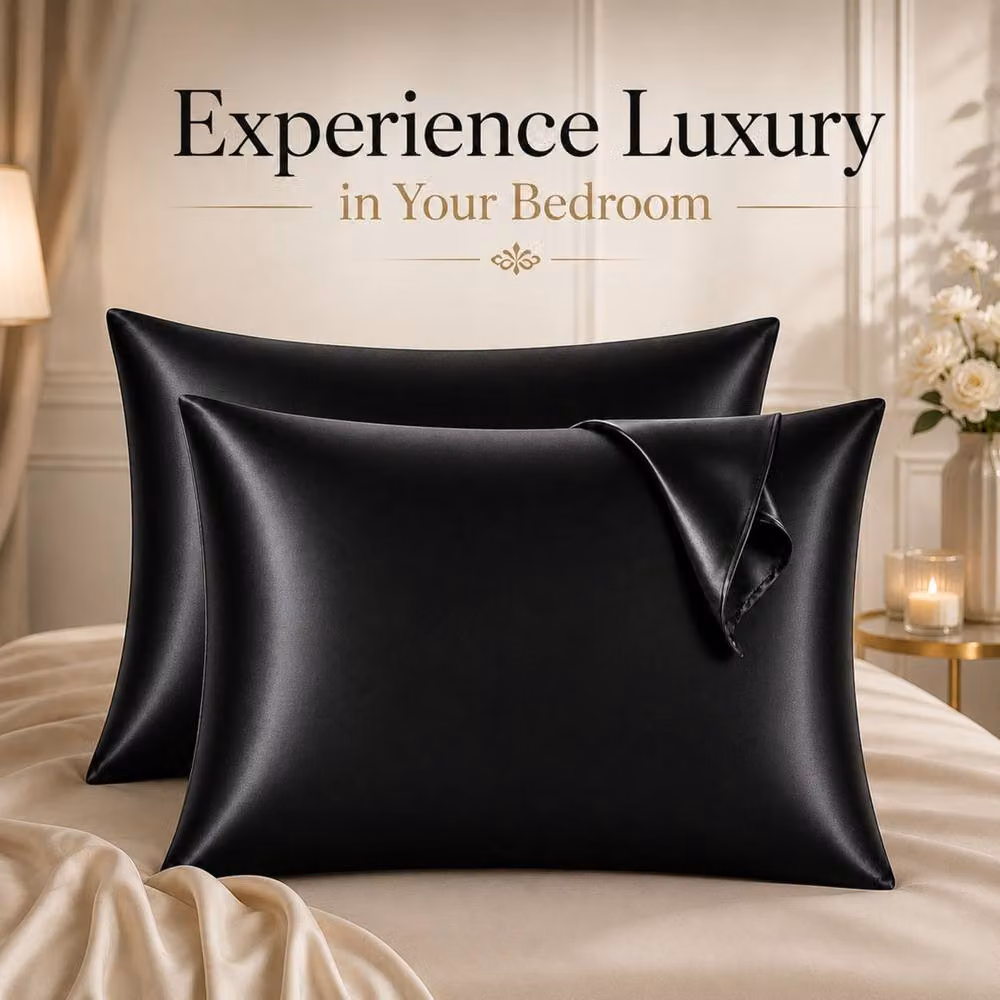 Pamposh Luxury Black Mako Satin Silk Pillowcase Set of 6, Standard Size – 8