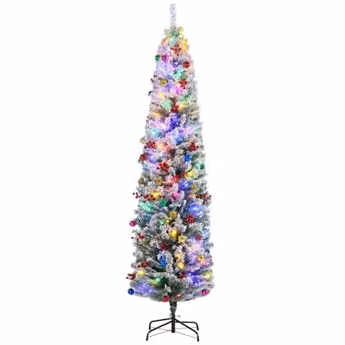 HOMCOM 7ft Pre-Lit Artificial Christmas Tree in Green with 250 Colourful LED Lights – 1